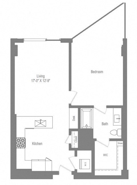 Floor plan for 1 bed, 1 bath, 927 sqft