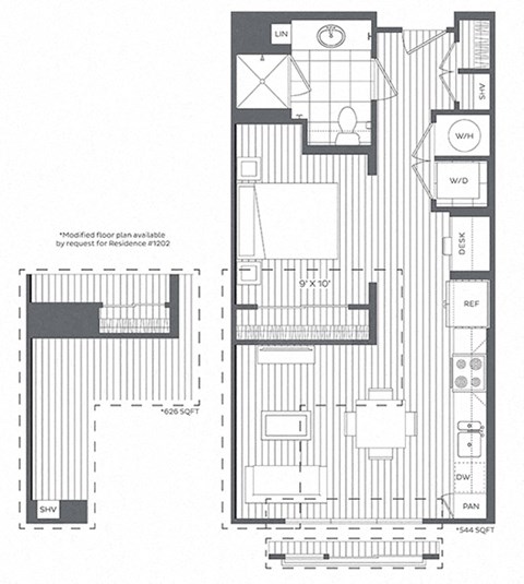 Floor plan for studio, 1 bath, 561 sqft