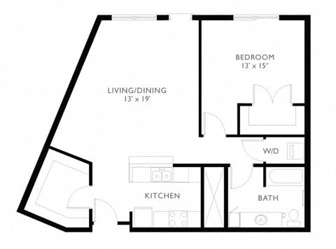 Floor plan for 1 bed, 1 bath, 902 sqft
