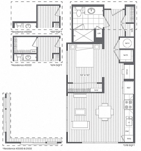 Floor plan for studio, 1 bath, 591 sqft