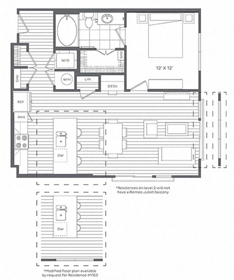 Floor plan for 1 bed, 1 bath, 759 sqft