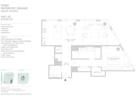 Floor plan for 1 bed, 1.5 baths, 1061 sqft