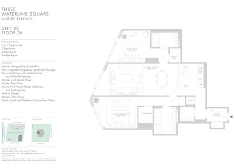Floor plan for 2 beds, 2.5 baths, 1411 sqft