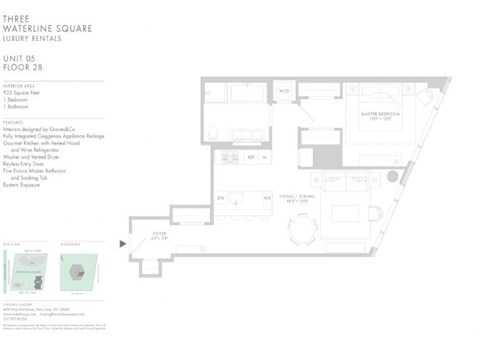 Floor plan for 1 bed, 1 bath, 923 sqft