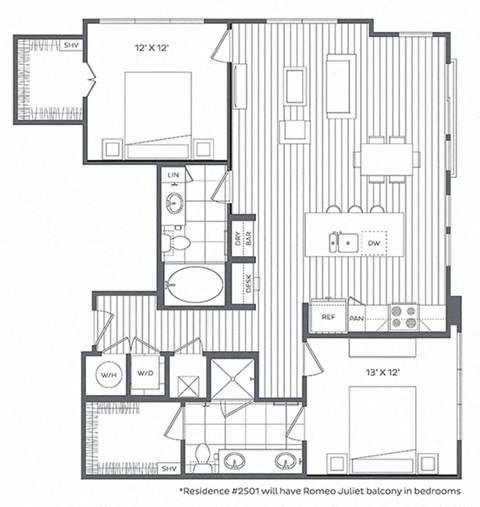Floor plan for 2 beds, 2 baths, 1179 sqft