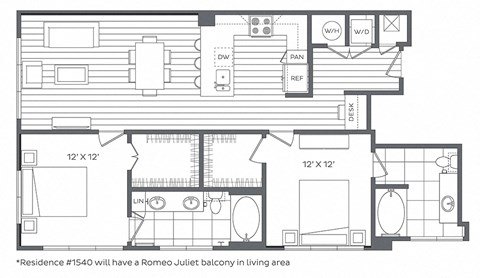 Floor plan for 2 beds, 2 baths, 1189 sqft