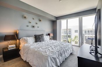 Large windows in bedroom
