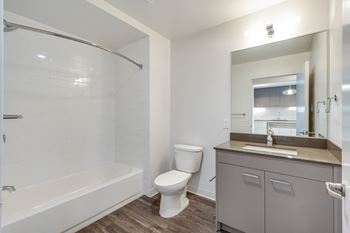 Large soaking tub in master bathroom