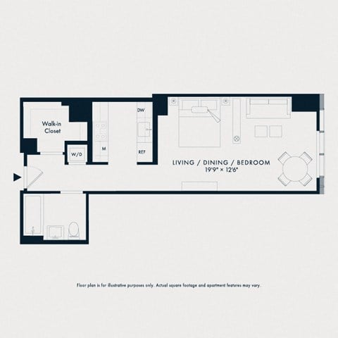 Floor plan for studio, 1 bath, 575 sqft