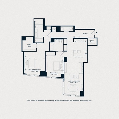 Floor plan for 2 beds, 2.5 baths, 1512 sqft