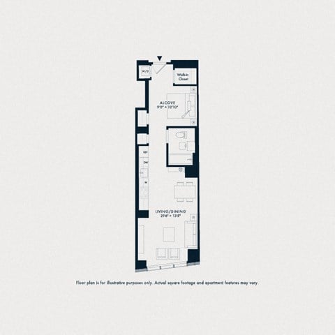 Floor plan for studio, 1 bath, 648 sqft