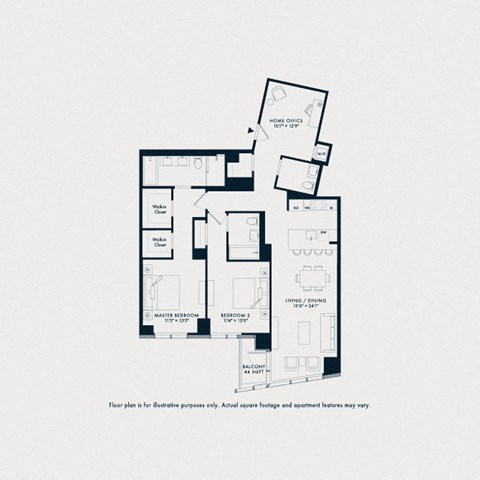 Floor plan for 2 beds, 2.5 baths, 1462 sqft
