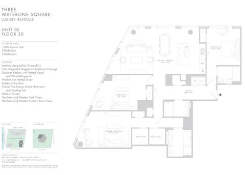 Floor plan for 3 beds, 3 baths, 1960 sqft