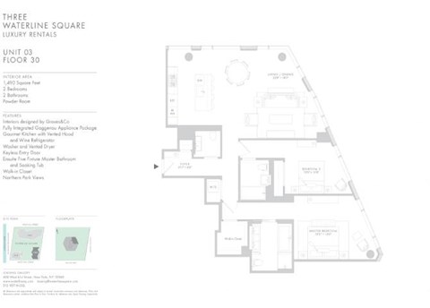 Floor plan for 2 beds, 2.5 baths, 1490 sqft