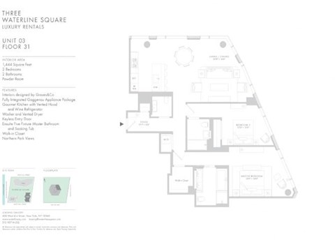 Floor plan for 2 beds, 2.5 baths, 1444 sqft