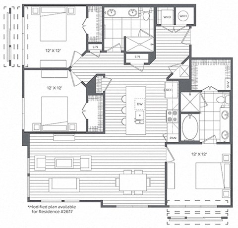 Floor plan for 3 beds, 2 baths, 1428 sqft