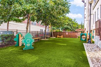 Urban dog park with pet washing station