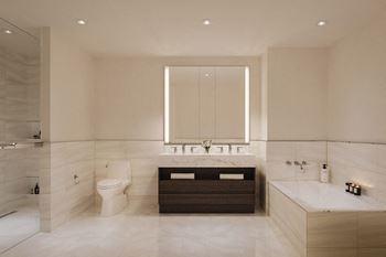 Porcelain tile walls and floors in bathrooms