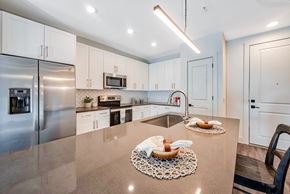 Smyrna apartment for rent - a kitchen with white cabinets and stainless steel appliances