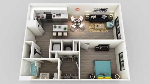 Floor plan for 1 bed, 1 bath, 791 sqft
