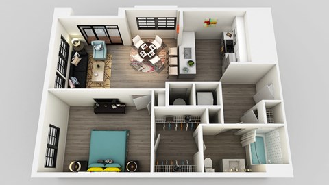 Floor plan for 1 bed, 1 bath, 700 sqft