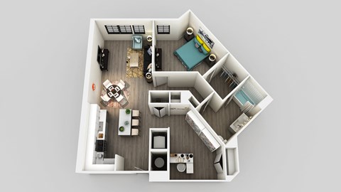 Floor plan for 1 bed, 1 bath, 958 sqft