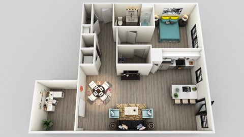 Floor plan for 1 bed, 1 bath, 1115 sqft