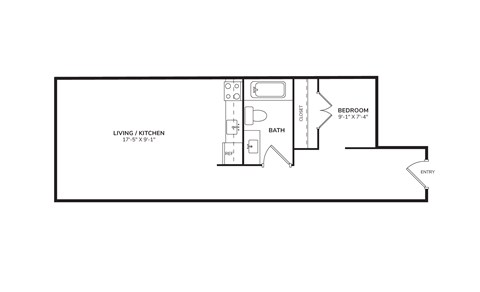 Floor plan for studio, 1 bath, 434 sqft