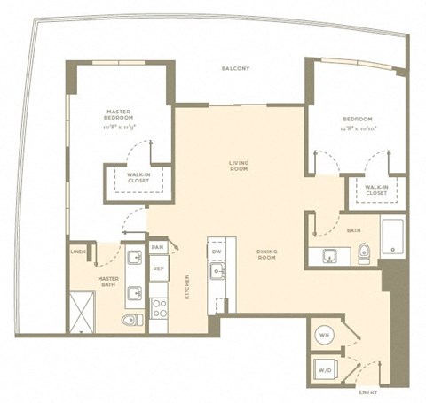 Floor plan for 2 beds, 2 baths, 1205 sqft