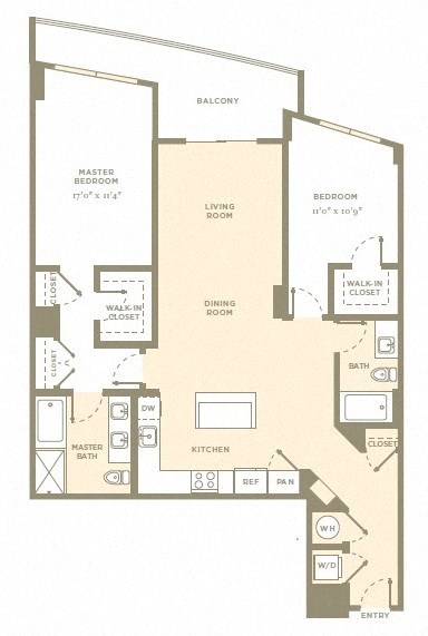 Floor plan for 2 beds, 2 baths, 1388 sqft