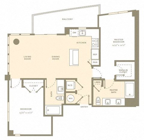 Floor plan for 2 beds, 2 baths, 1055 sqft