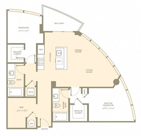 Floor plan for 2 beds, 2 baths, 1162 sqft