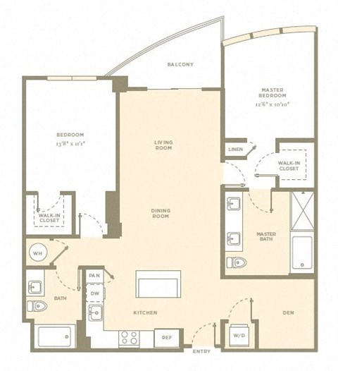 Floor plan for 2 beds, 2 baths, 1235 sqft
