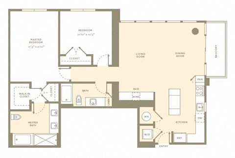 Floor plan for 2 beds, 2 baths, 1365 sqft