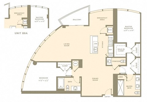 Floor plan for 2 beds, 2.5 baths, 1630 sqft