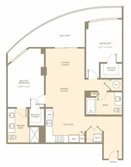 Floor plan for 2 beds, 2 baths, 1140 sqft