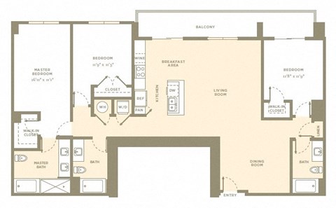 Floor plan for 3 beds, 3 baths, 1743 sqft