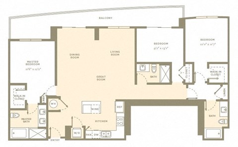 Floor plan for 3 beds, 3 baths, 1650 sqft
