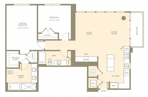 Floor plan for 2 beds, 2 baths, 1365 sqft