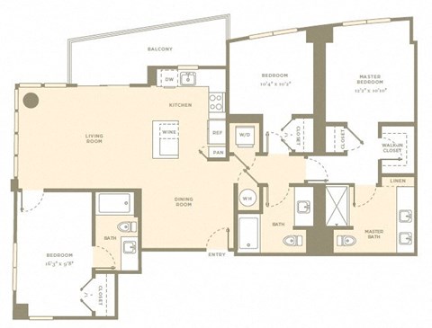 Floor plan for 3 beds, 3 baths, 1434 sqft