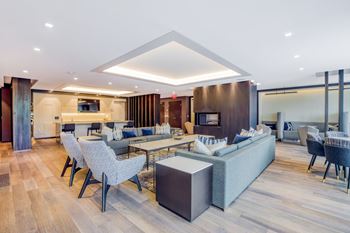 Sophisticated resident lounge with a double-sided fireplace