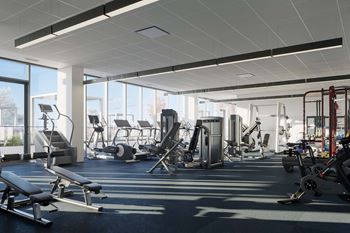 Health club with cardio and strength training equipment