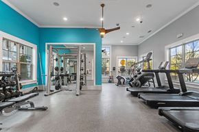 Suwanee apartment for rent - Fitness center at Windsor Sugarloaf 1455 Satellite Blvd Suwanee GA 30024 featuring treadmills stair machines strength equipment and bright windows supporting cardio and full body training