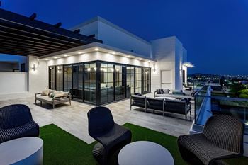 Rooftop lounge at twilight