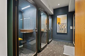 Work lounge and conference room space + private work pods