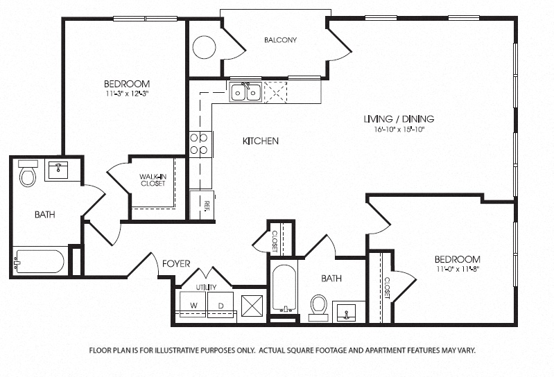 Floor plan for 2 beds, 2 baths, 1194 sqft