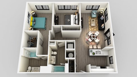 Floor plan for 2 beds, 2 baths, 1080 sqft