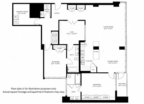 Floor plan for 2 beds, 2 baths, 2031 sqft