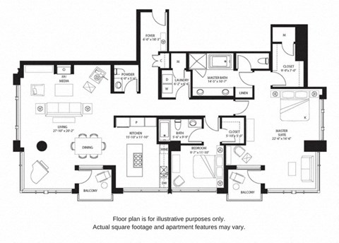Floor plan for 2 beds, 2.5 baths, 2066 sqft