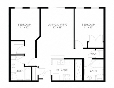Floor plan for 2 beds, 2 baths, 1026 sqft